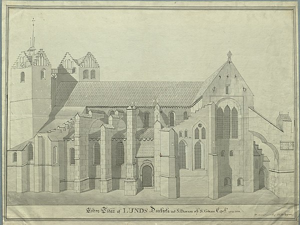 A drawing of the cathedral as it appeared in 1750