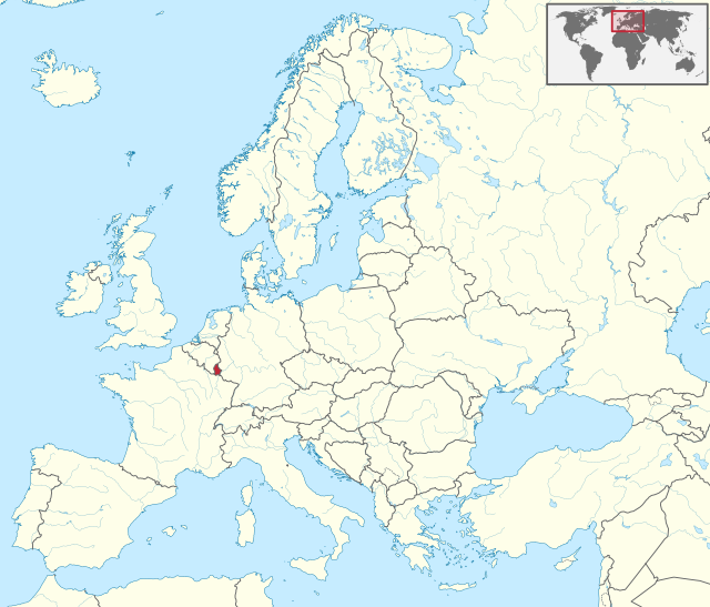 Carte administrative de l'Europe, montrant le Luxembourg en rouge.