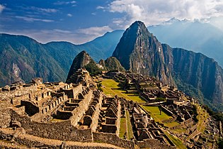 The mountain Huayna Picchu overlooks the Inca estate of Machu Picchu.