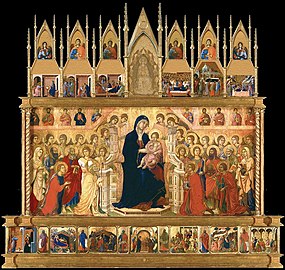 Reconstrucción del aspecto original de la Maestà de la catedral de Siena, de Duccio, 1308-1311.