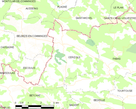 Mapa obce Cérizols