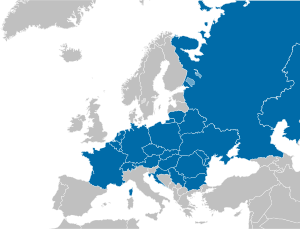 Map of Europe highlighting the CEVNI countries