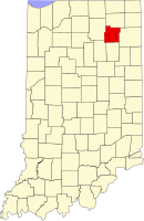 Map of Indiana highlighting Whitley County