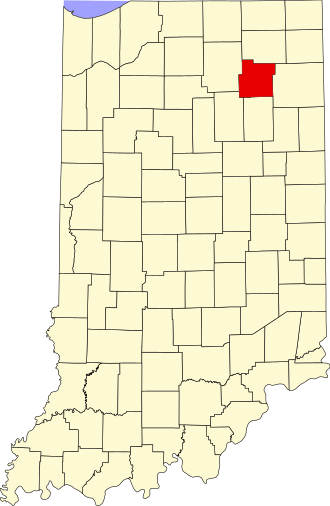 Location of Whitley County in Indiana Map of Indiana highlighting Whitley County.svg