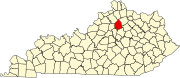 Harta statului Kentucky indicând comitatul Scott