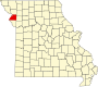 Harta statului Missouri indicând comitatul Buchanan