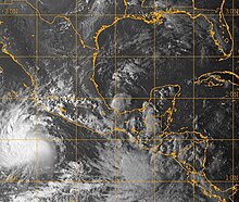 Tropical Storms Marco (center), Norbert (bottom left), and the low that would eventually become Odile (bottom) on October 6. Marco Norber Odile 10-6-08 2245Z.jpg