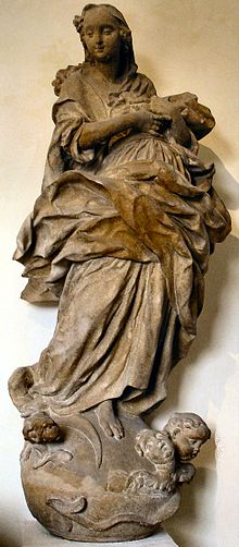 Sandstone statue Maria Immaculata by Fidelis Sporer, around 1770, in Freiburg, Germany
