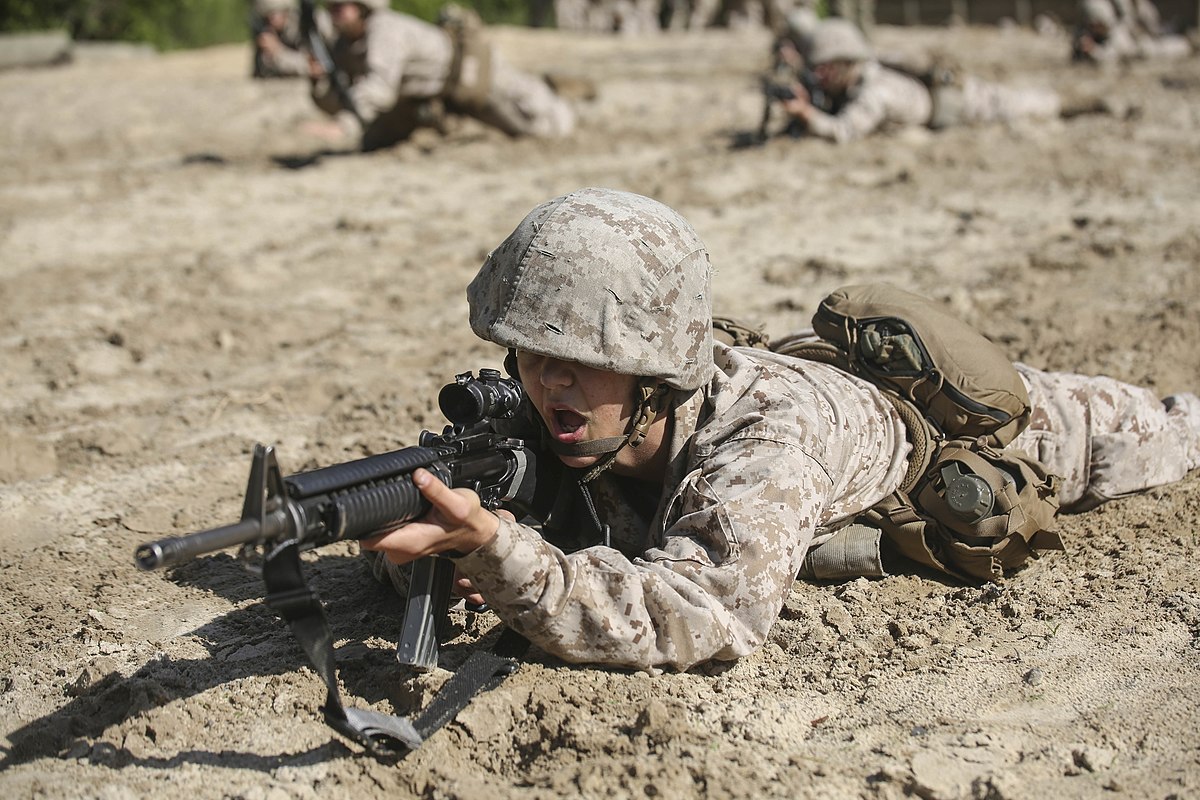 A Marine stands guard near the site of the Marine Battalion