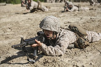 Marine recruits on a Squad Rush course Marine-m16.jpg
