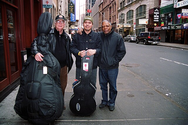 Billy Hart (right), Johnny Alegre (center), and bassist Ron McClure (left), recording Johnny Alegre 3 in New York City