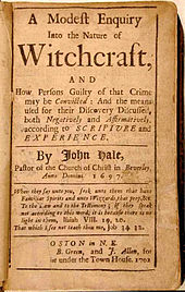 Title page of A Modest Enquiry Into the Nature of Witchcraft by John Hale (Boston, 1702) ModestEnquiry.jpg