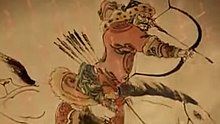 Mongol soldier on horseback, preparing a mounted archery shot Mongol warrior of Genghis Khan.jpg
