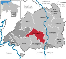 Läget för staden Moringen i Landkreis Northeim