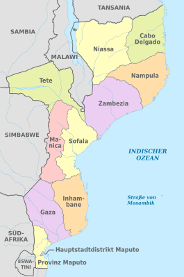 Mozambique, administrative divisions - de - colored 2018.svg