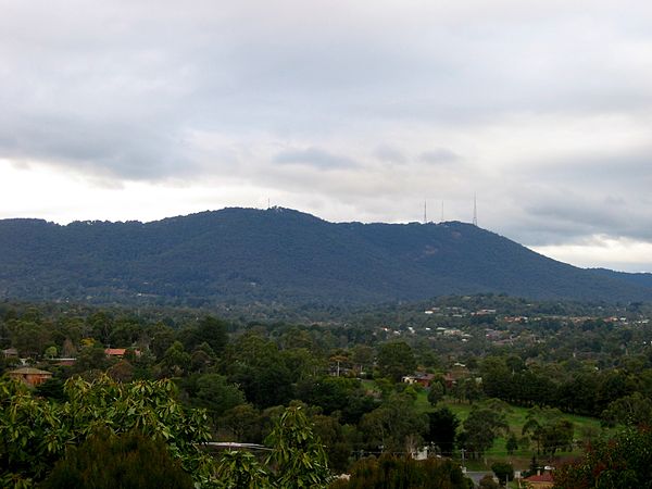 Left - Mount Dandenong and right - Mount Corhanwarrabul, viewed from Mooroolbark