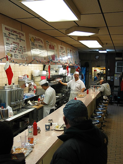 A counter in a greasy spoon in Brooklyn
