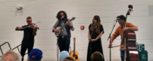 Nefesh Mountain performing in Cary, North Carolina. From left, Alan Grubner, Eric Lindberg, Doni Zasloff, and Tim Kiah.