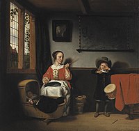 The naughty Drummer circa 1655 date QS:P,+1655-00-00T00:00:00Z/9,P1480,Q5727902 . oil on canvas medium QS:P186,Q296955;P186,Q12321255,P518,Q861259 . 62 × 66.4 cm (24.4 × 26.1 in). Madrid, Thyssen-Bornemisza Museum.