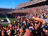 Oregon State fans prepare to rush the field in an historic upset of No. 3 USC in 2006 OSUrushingfield.JPG