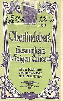 German coffee substitute, Feigen-Caffee, historical advertisement (late 19th century) Oberlindobers feigenkaffee.jpg