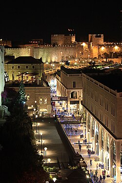 Old city walls and mamilla ave. at night - as seen from "Rooftop" restauran - Jerusalem, Israel.jpg