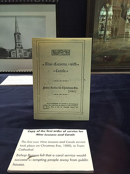 Order of Service for the first Nine Lessons and Carols in 1880 on display in Truro Cathedral