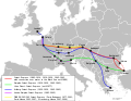 مسیر تاریخی اورینت اکسپرس (رنگ قرمز)