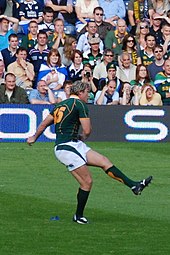 Percy Montgomery holds the South African record for Test points Percy Montgomery kick.jpg