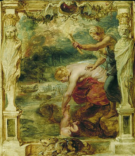 Thetis dips Achilles in the Styx by Peter Paul Rubens (between 1630 and 1635)