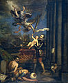 Felipe II ofrece al cielo al príncipe Don Fernando, al fondo se representa la batalla de Lepanto (Tiziano).