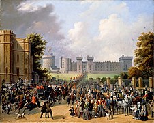Arrivée de Louis-Philippe et de son fils le duc de Montpensier au château de Windsor, 8 octobre 1844, 1845 (Musées nationaux des châteaux de Versailles et de Trianon, Versailles)