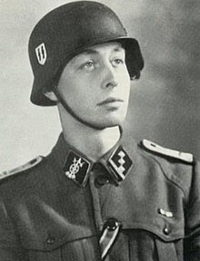 Pio Filippani Ronconi in the uniform of a foreign volunteer of the Waffen-SS. He is wearing the collar tabs of the 1st battalion of the "Waffen-Grenadier-Brigade der SS (italienische Nr. 1)". Pio Filippani Ronconi in Waffen-SS uniform.jpg