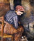 Pissarro - rolnická žena-oteplování-sama-1883.jpg
