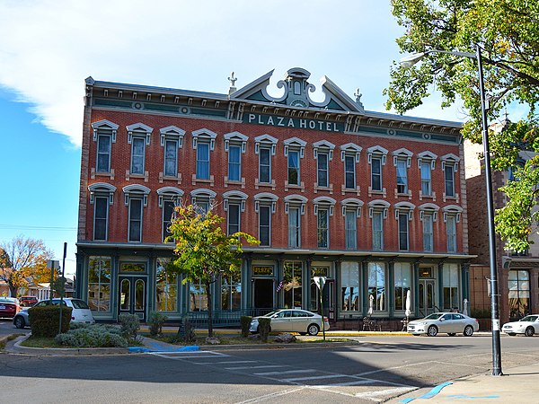 The Plaza Hotel, built in 1881, on the Plaza of West Las Vegas