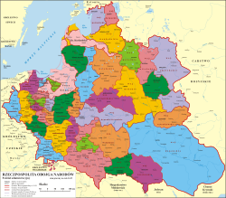 Map indicating the administrative division of the Polish-Lithuanian Commonwealth, 1619