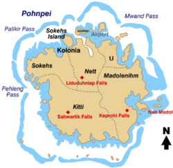 Map of Pohnpei Island showing the municipalities