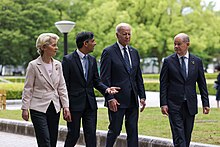 Sunak with Joe Biden, Olaf Scholz and Ursula von der Leyen at the 49th G7 summit in Hiroshima, Japan Prime Minister Rishi Sunak attends G7 Summit in Hiroshima Japan (52907950657).jpg
