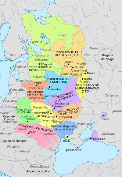 Principados de la Rus de Kiev 1054-1132 (no está indicada Moscú ya que fue fundada en 1147).