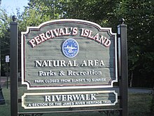 Percival's Island section of James River Heritage Trail in Downtown Lynchburg Riverwalk sign, Lynchburg, VA IMG 4101.JPG