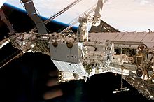 The pallet with Dextre is temporarily docked to the Mobile Base Station. S123e005945.jpg