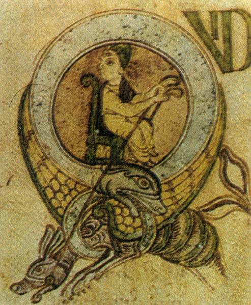 Fichier:Salterio di corbie (iniziale istoriata), Amiens, Bibliothèque Municipale, Ms. 18 f. 46 recto, 800 circa.jpg