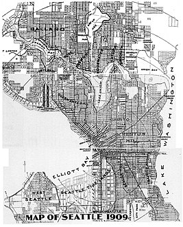 1909 Seattle map with the area currently known as Cherry Hill designated as Renton Hill. Seattle map 1909.jpg