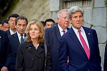 Kennedy and U.S. Secretary of State John Kerry in Hiroshima in April 2016 Secretary Kerry Participates in a Walking Tour of the Itsukishima Shrine (25739660554).jpg