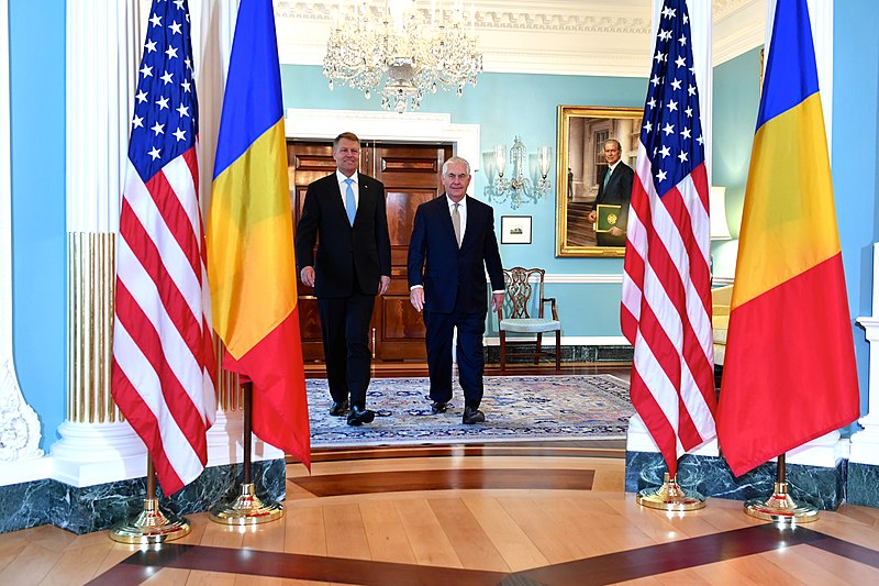 File:Secretary Tillerson and Romanian President Iohannis Meet Before Reporters in Washington (34356507264).jpg