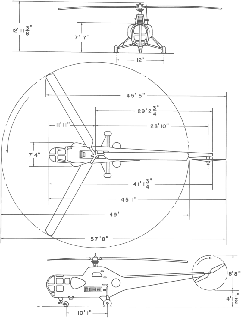 3-view line drawing of the Sikorsky H-5H