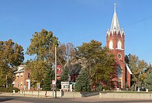 St. Wenceslaus Catholic Church and Parish House, a Catholic parish in Tabor founded by Bohemian immigrants. St. Wenceslaus complex (Tabor, South Dakota) from SW 1.jpg