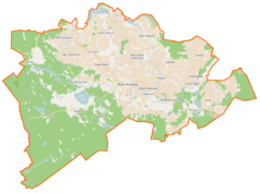 Mapa konturowa gminy Stara Kiszewa, w centrum znajduje się punkt z opisem „Kościół św. Marcina”