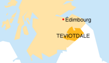 Karte von Südschottland mit nur Edinburgh und weiter südlich Teviotdale.