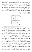 Left: The original Arabic print manuscript of the Book of Algebra by Al-Khwārizmī. Right: A page from The Algebra of Al-Khwarizmi by Fredrick Rosen, in English.